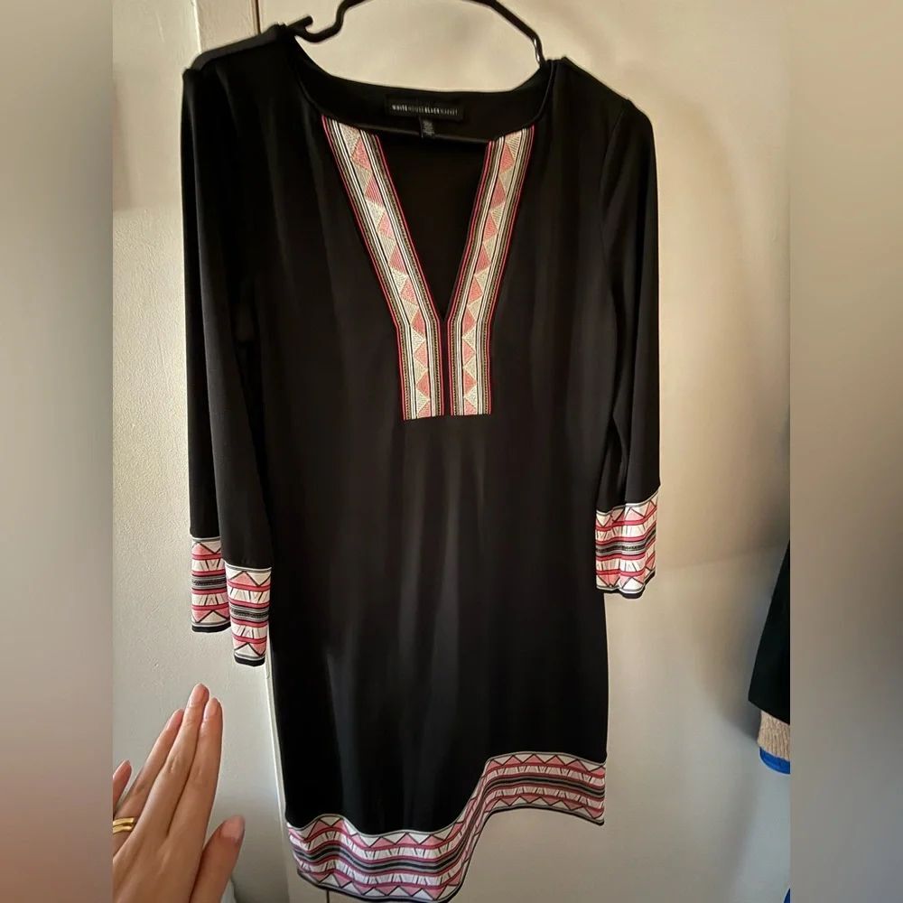White House Black Market Black Dress with Pink and White Trim